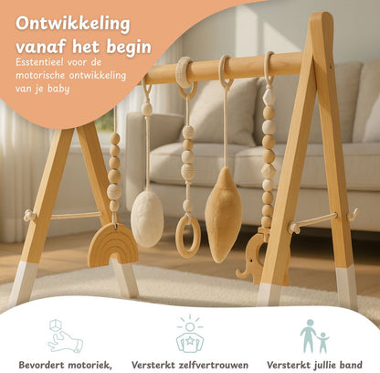 Houten Babygym inclusief 5 speeltjes Maxx Kidz - 0 tot 6 maanden