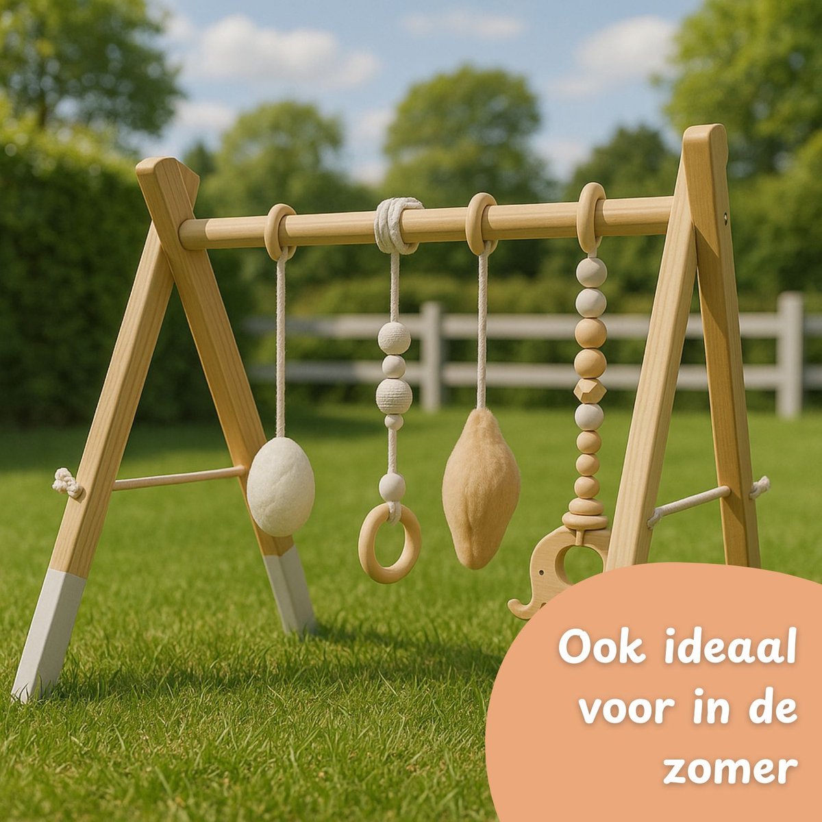 Houten Babygym inclusief 5 speeltjes Maxx Kidz - 0 tot 6 maanden