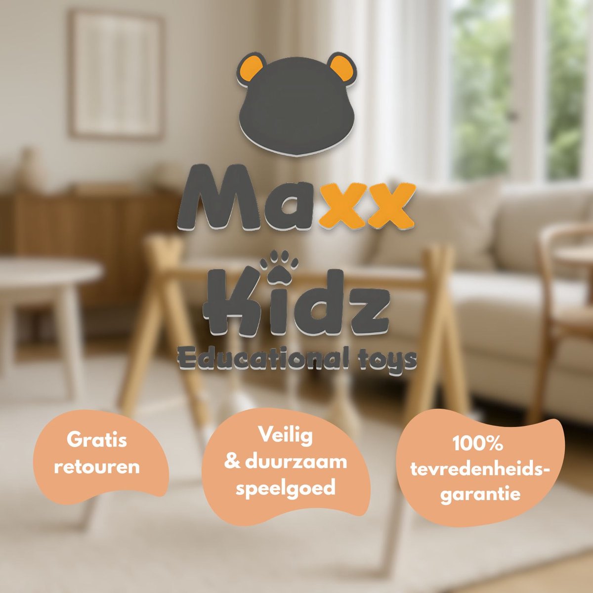 Houten Babygym inclusief 5 speeltjes Maxx Kidz - 0 tot 6 maanden