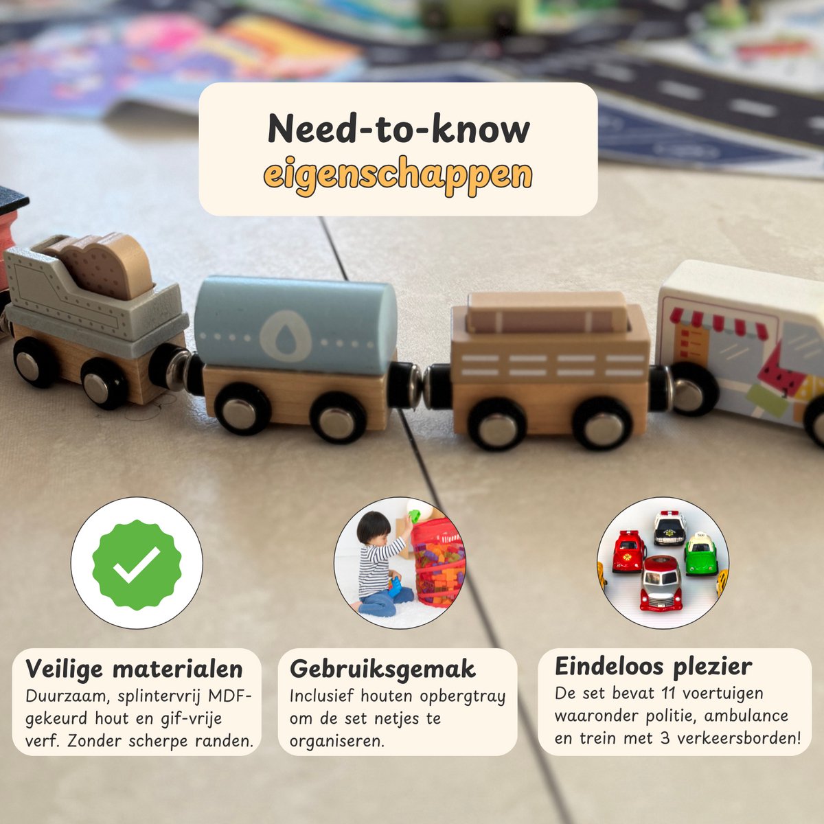 Maxx kidz Houten speelgoed auto's en voertuigen - Magnetisch