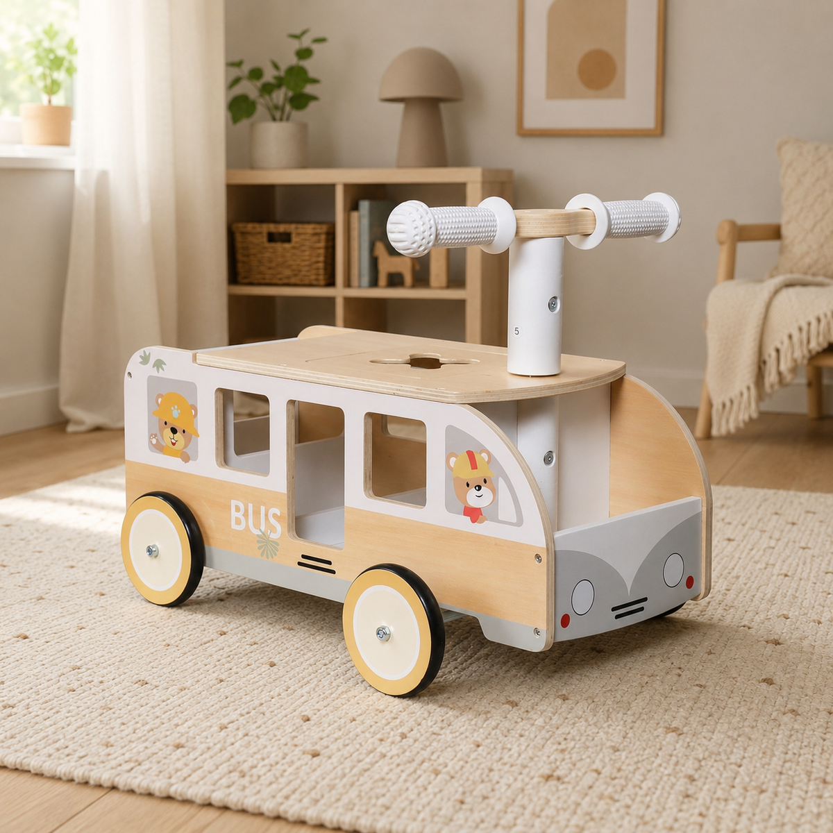 MaxxKidz Houten Loopwagen Bus - Loopauto voor Baby & Peuter
