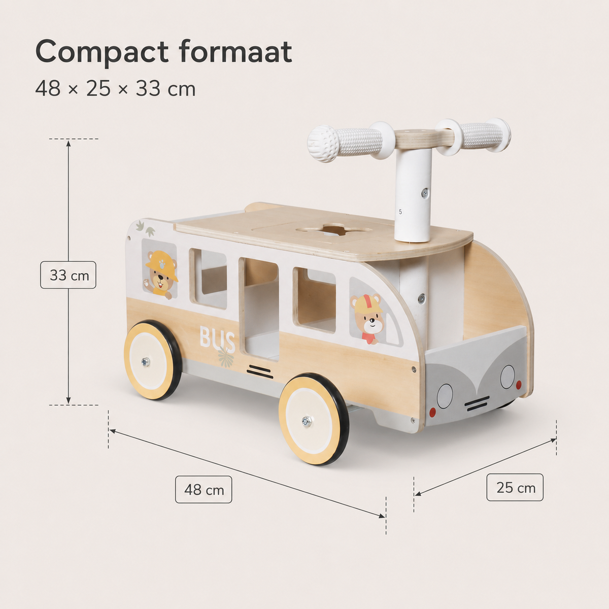 MaxxKidz Houten Loopwagen Bus - Loopauto voor Baby & Peuter