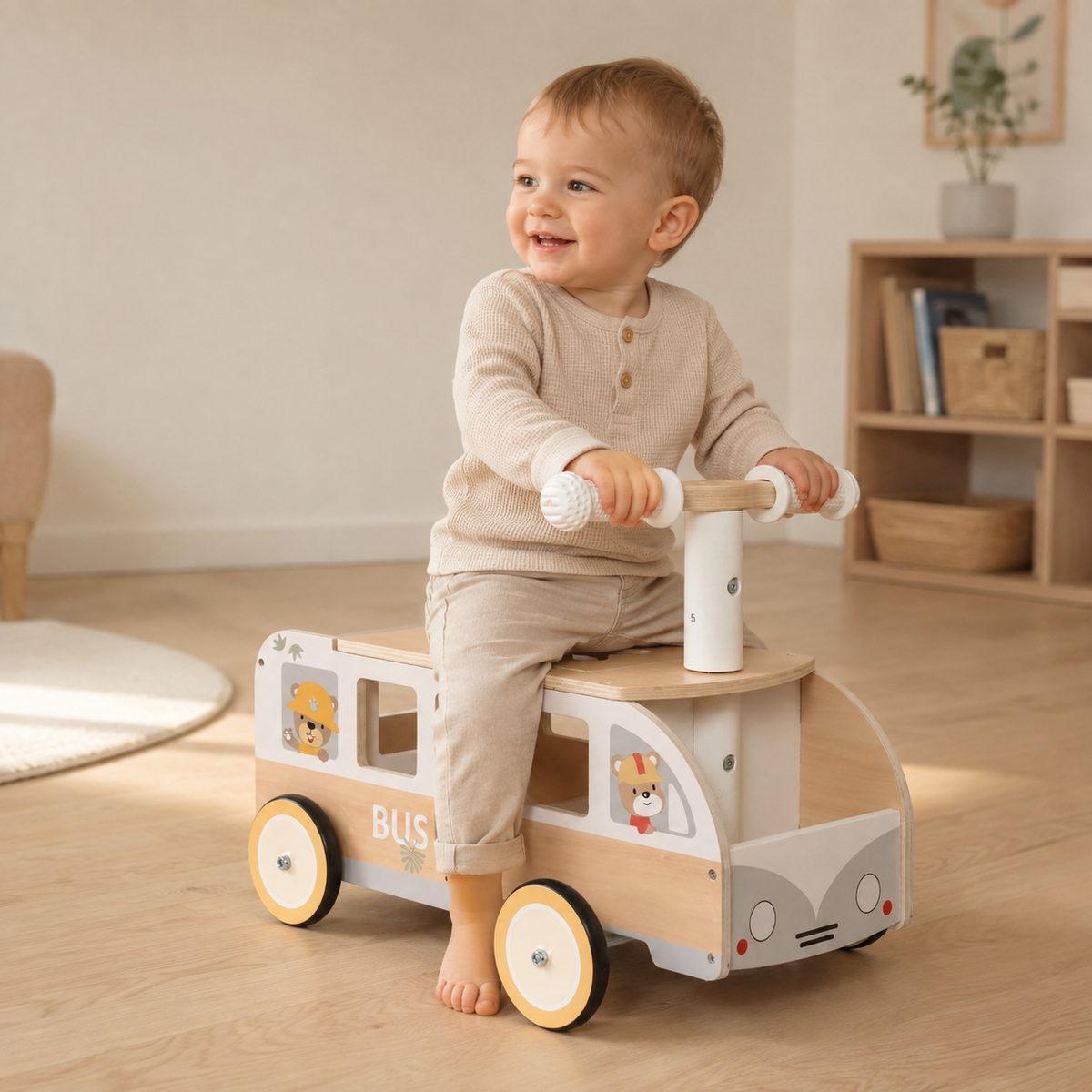 MaxxKidz Houten Loopwagen Bus - Loopauto voor Baby & Peuter