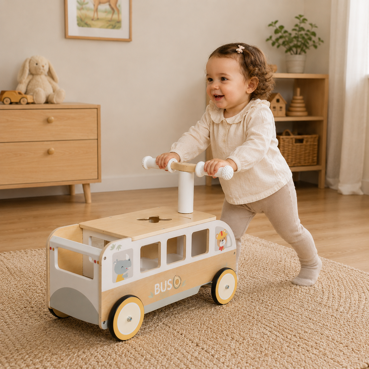 MaxxKidz Houten Loopwagen Bus - Loopauto voor Baby & Peuter