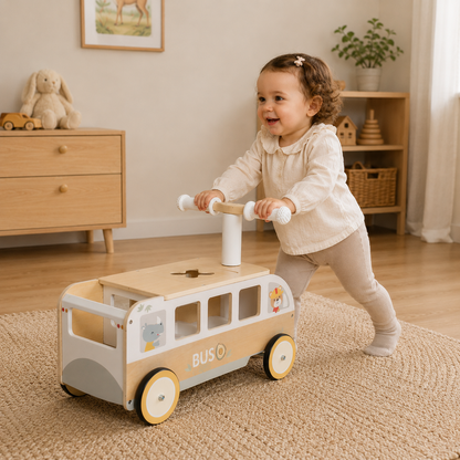 MaxxKidz Houten Loopwagen Bus - Loopauto voor Baby & Peuter