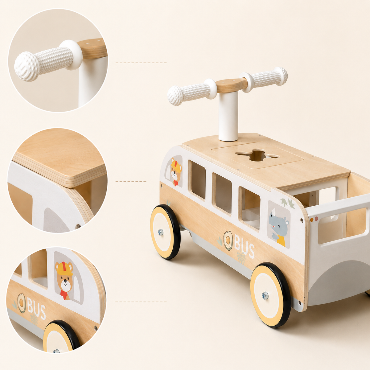 MaxxKidz Houten Loopwagen Bus - Loopauto voor Baby & Peuter