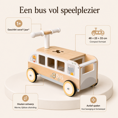 MaxxKidz Houten Loopwagen Bus - Loopauto voor Baby & Peuter
