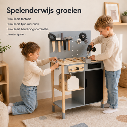 MaxxKidz Houten Kinderwerkbank met Gereedschap - Luxe Speelgoed Werkbank