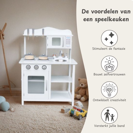Houten speelkeuken inclusief accessoires - Wit