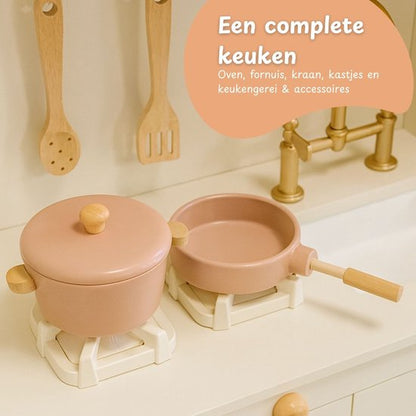 Houten speelkeuken inclusief keukengerei - Crème wit