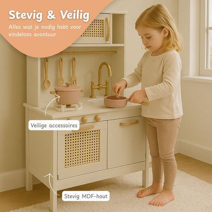 Houten speelkeuken inclusief keukengerei - Crème wit