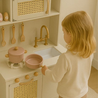 Houten speelkeuken inclusief keukengerei - Crème wit