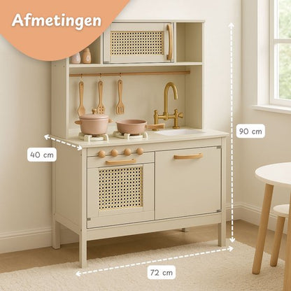 Houten speelkeuken inclusief keukengerei - Crème wit