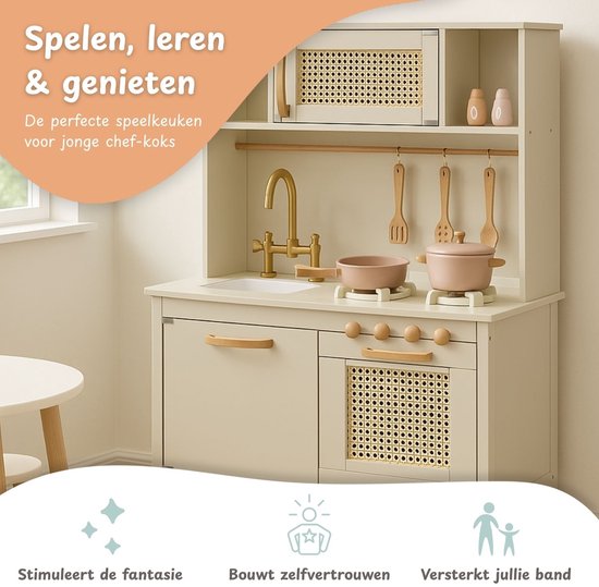 Houten speelkeuken inclusief keukengerei - Crème wit