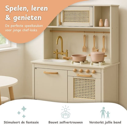 Houten speelkeuken inclusief keukengerei - Crème wit