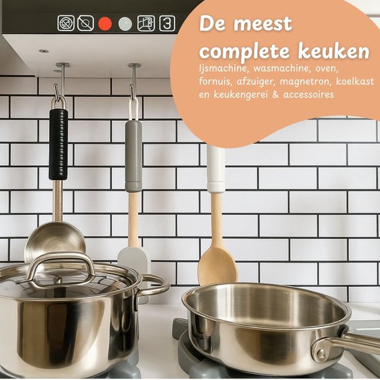 Houten speelkeuken inclusief wasmachine en werkende kraan - Wit