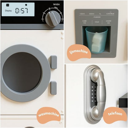 Houten speelkeuken inclusief wasmachine en werkende kraan - Wit
