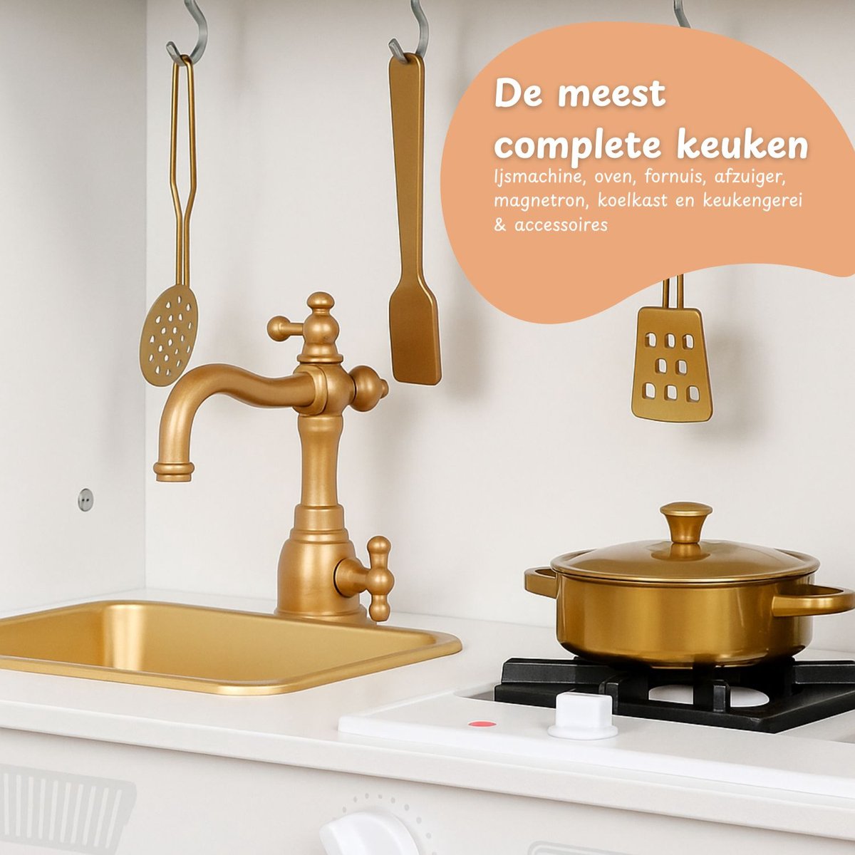 Houten speelkeuken met licht en geluid - Incl. keukengerei - Wit