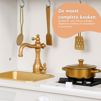 Houten speelkeuken met licht en geluid - Incl. keukengerei - Wit