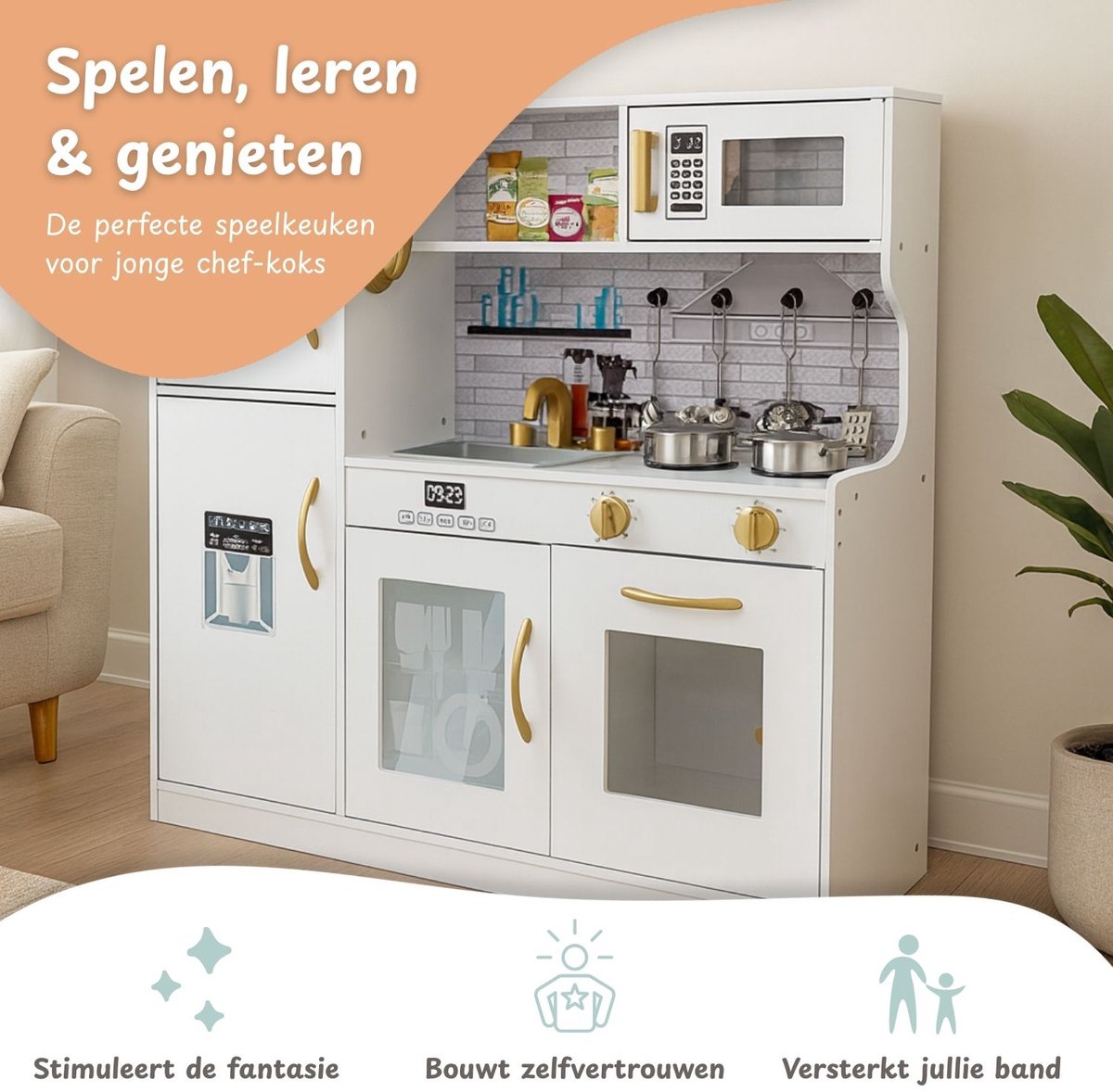 Houten speelkeuken inclusief keukengerei - Wit