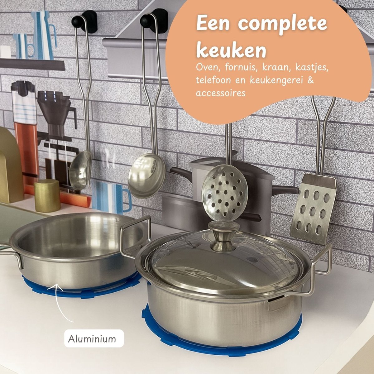 Houten speelkeuken inclusief keukengerei - Wit